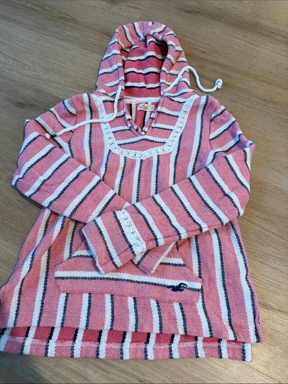 Hollister Striped Hooded V-Neck Sweater